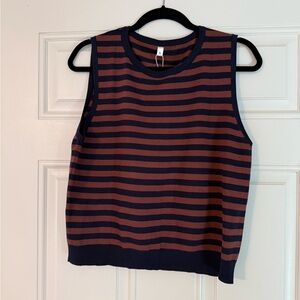 Striped Sleeveless Top - Navy and Brown